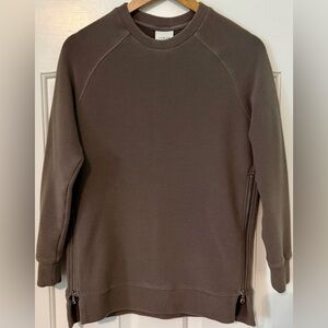 Varley Women’s Vine Side Zip Sweatshirt XS Taupe Brown Ribbed Pullover